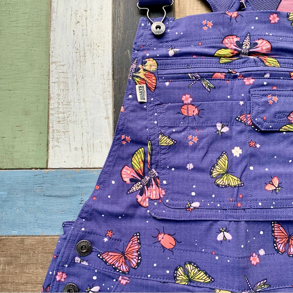 NWT XS Duluth Heirloom Gardening Convertible Bib Overalls Indigo Backyard Bugs - Picture 6 of 13